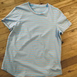 NEW BANANA REPUBLIC SUPIMA COTTON CREWNECK STRIPE TEE - SHIRTTAIL HEM - MEDIUM